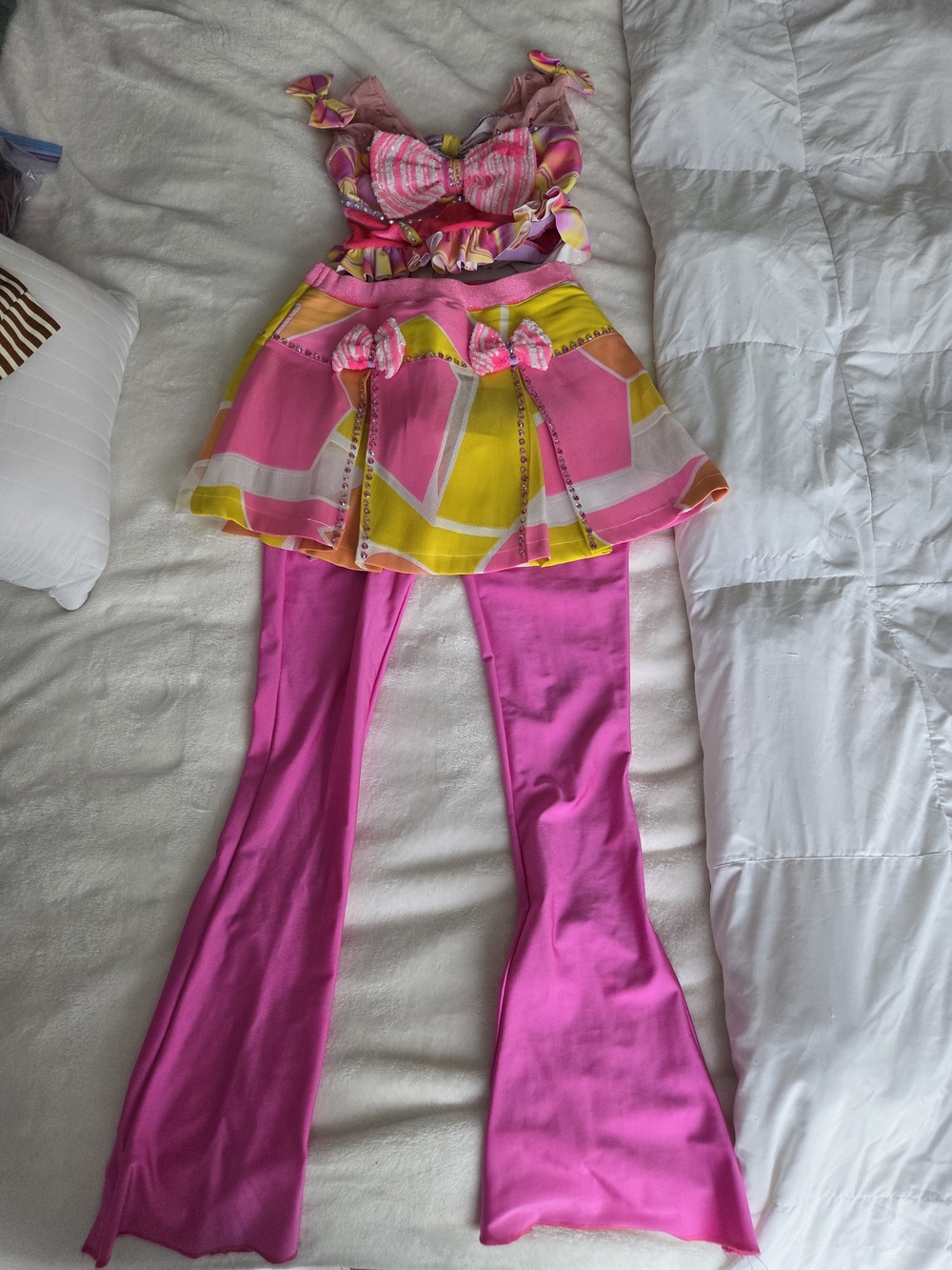 Girls Pink 2-Piece Dance Outfit Top & Skirt Overlay Pants Polyester Size S